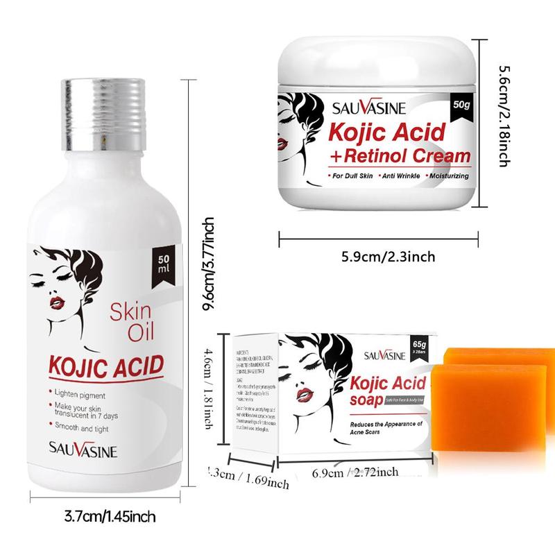 Kojic Acid Skin Care Kit, 3 Counts set Soap & Cream & Oil, Moisturizing Skin Care Kit, Deep Hydrating Skin Care Kit for Women & Men