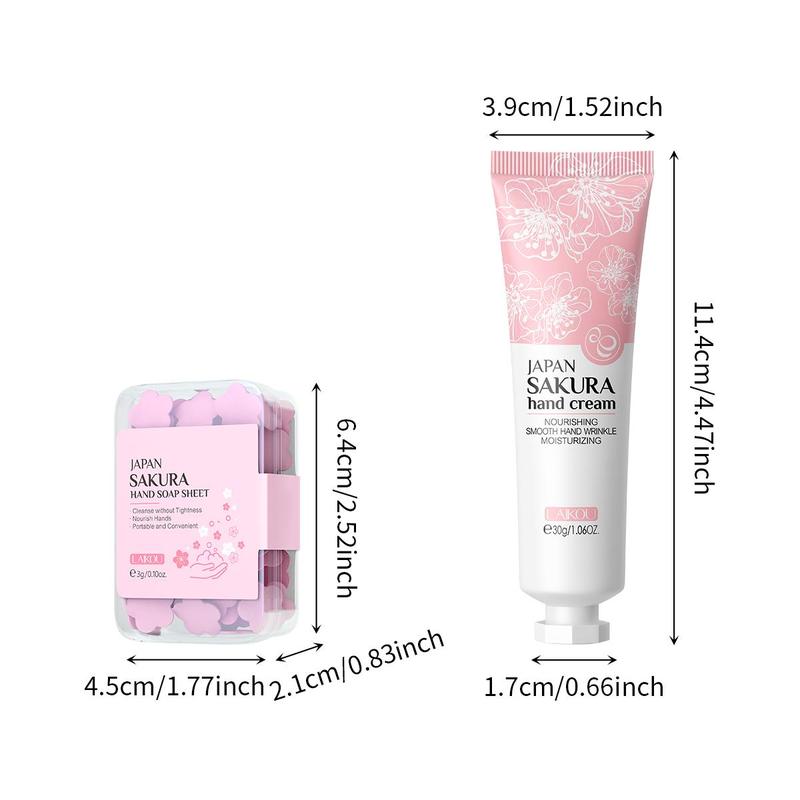 Sakura Hand Cream Set, 7 Counts set Hand Cleaning Soap Sheet & Hand Cream, Moisturizing Hand Care Product for Women & Girls