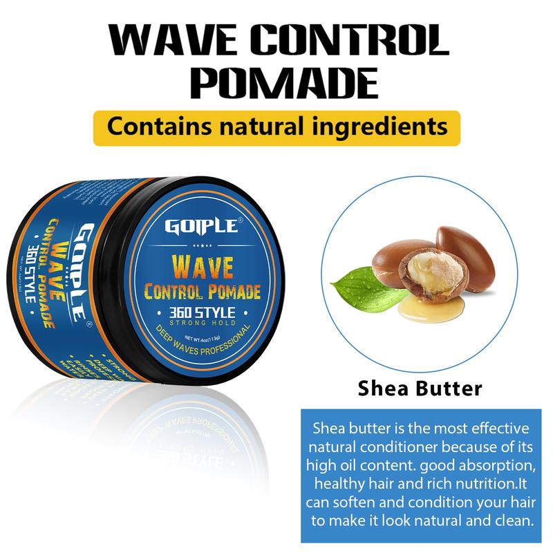 Natural Wave Pomade for Black Men - 360 Waves Hair Cream with Strong Hold, Easy Wash, and Hydrating Formula for Defined Waves