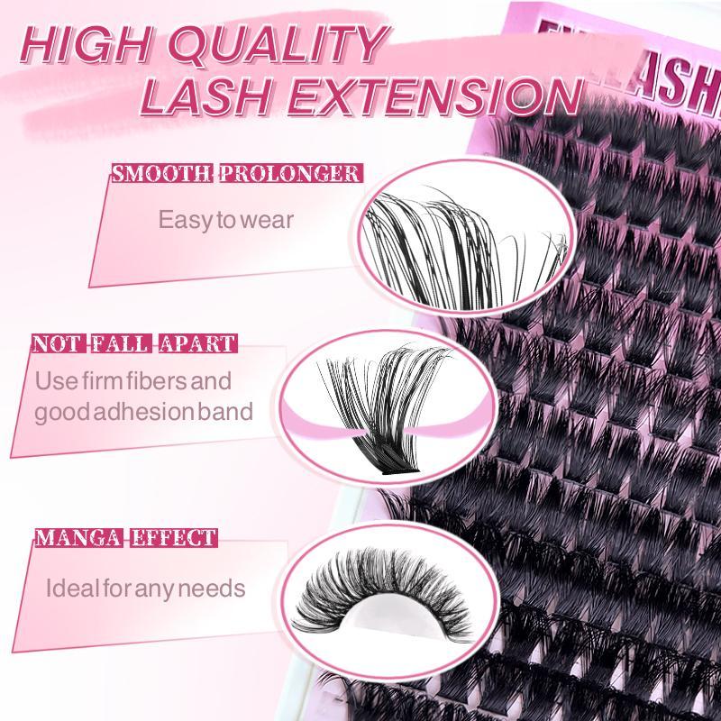 Eyelash Extension Kit, 1 Kit Lash Clusters D Curl Individual Lashes with Lash Bond and Seal and Remover Lash Applicator for Lash Extension Beginners