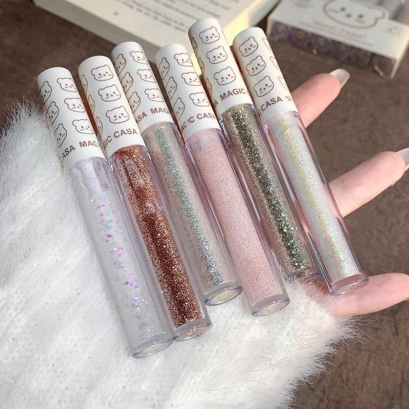 6 Colors Glittering Liquid Eyeshadow Set, 6pcs Waterproof Shimmering Eye Shadow, High Pigmented Highlighting Liquid Stick for Crystal Eye Makeup, Christmas Gift