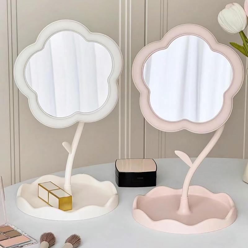 Flower-Shaped Makeup Mirror for Desk Vanity Mirror for Bedroom,Living Room and Minimal Spaces Room Decor Home Decorations (White)