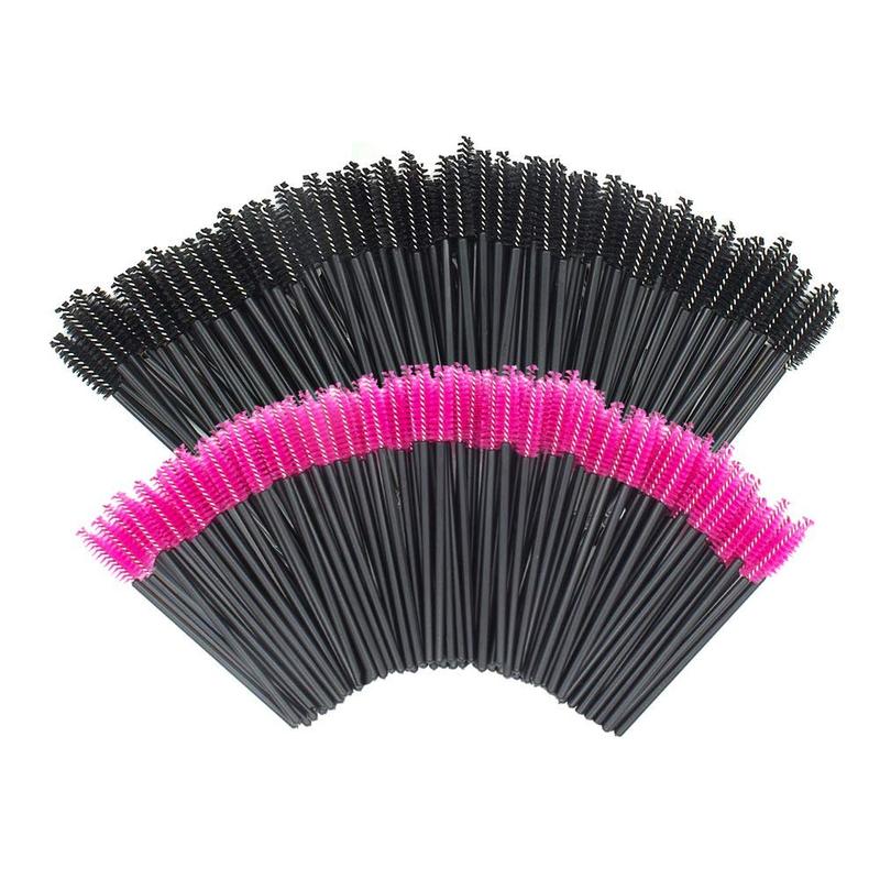 200 count Disposable Eyelash brush Mascara Wands Spoolies for Eye Lash Extension, Eyebrow and Makeup (Black&Rose red)