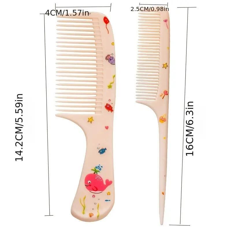 Cartoon Print Cute Hair Styling Comb, 1 Count Hair Styling Comb Set, Wet Dry Wide Tooth Hair Comb & Pointed Tail Hair Comb for Boys Girls Kids, Christmas Gift