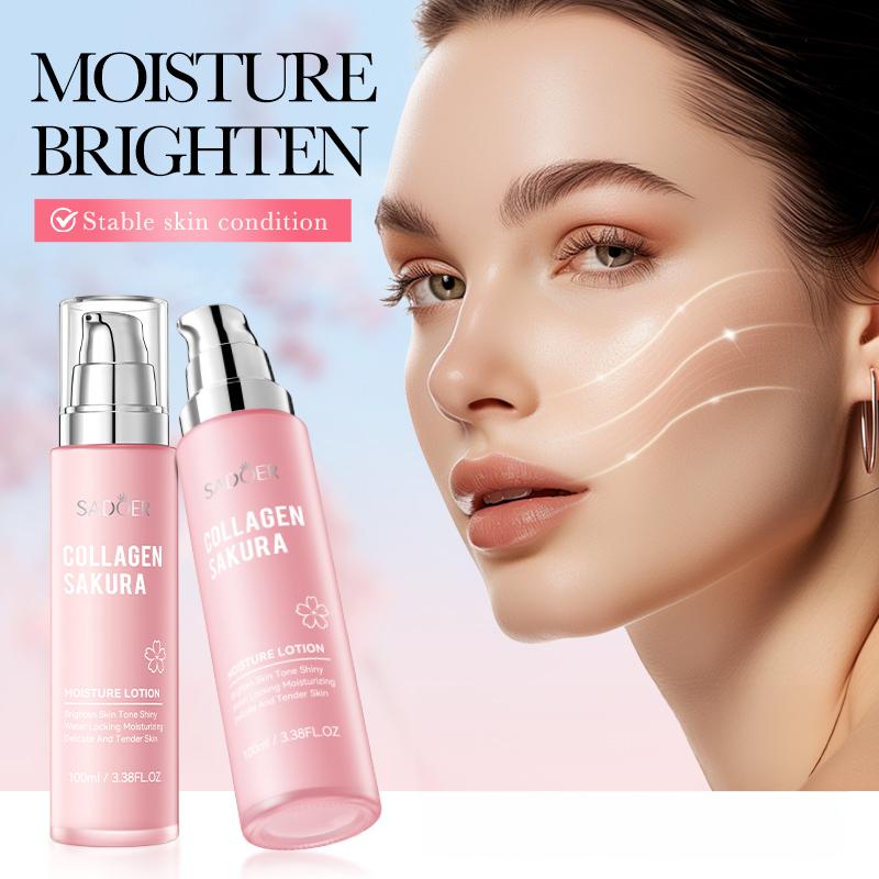 Collagen Sakura Brightening Moisture Lotion,Brighten Skin Tone Shiny Water Locking Moisturizing Delicate And Tender Skin-3.38FL.OZ