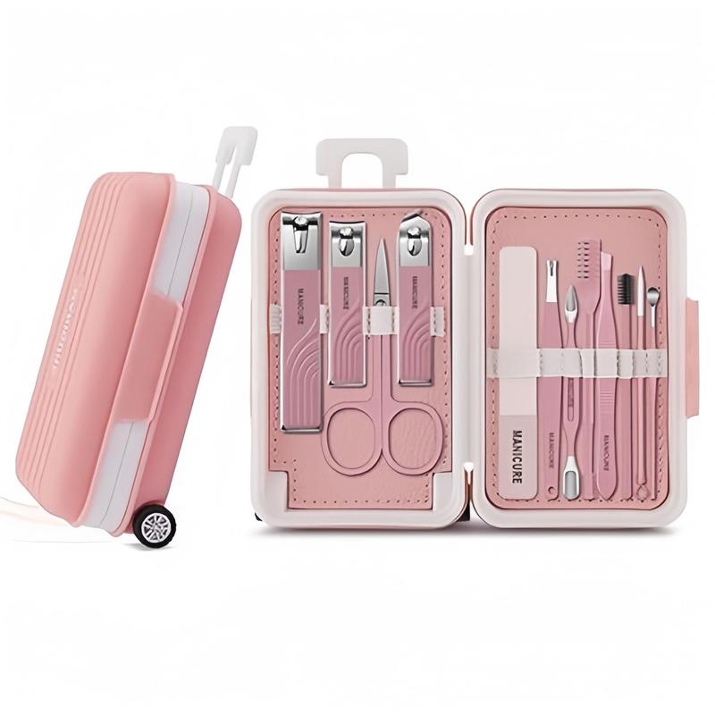 12 Pcs Nail Clippers Manicure Tool Set With Travel Suitcase Shaped Case, Professional Nail Clippers Pedicure Kit, Nail Art Tools, Stainless Steel Grooming Kit For Travel