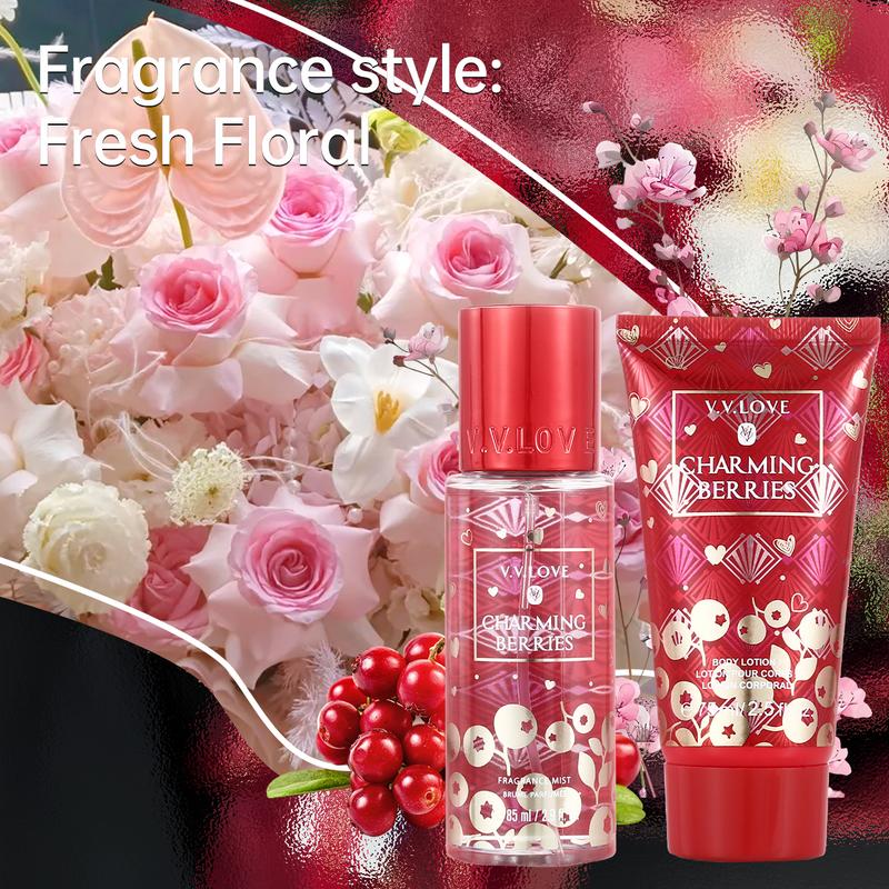 Fresh Floral Mist & Lotion Set,Fragrance Duo Christmas  Gift Set Notes of Satin pomegranate, lily petals, fresh peach,Fine Fragrance Mist 85ml Body Lotion 75ml