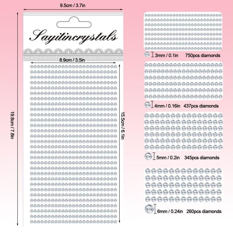 1792 pcs self-adhesive face gems (3 4 5 6 mm) for eyes, body, and nails. Includes crystal stickers and a pick-up tweezer for easy application.