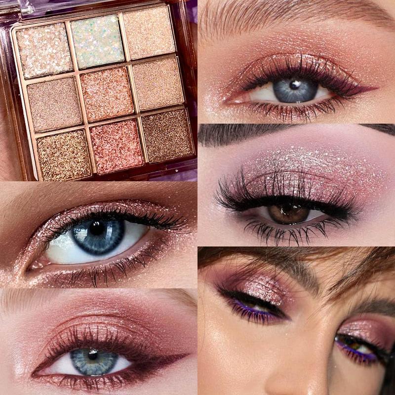 9Colors  Eyeshadow Palette,Pink White Gold  Shimmer Sparkly Eye Shadow Palette ,Warm Pastel Eyeshadows Palette Long Lasting Waterproof Naturing-Looking Women Girls Eye Shadow