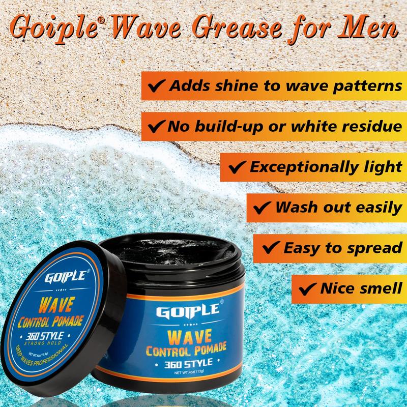 Natural Wave Pomade for Black Men - 360 Waves Hair Cream with Strong Hold, Easy Wash, and Hydrating Formula for Defined Waves