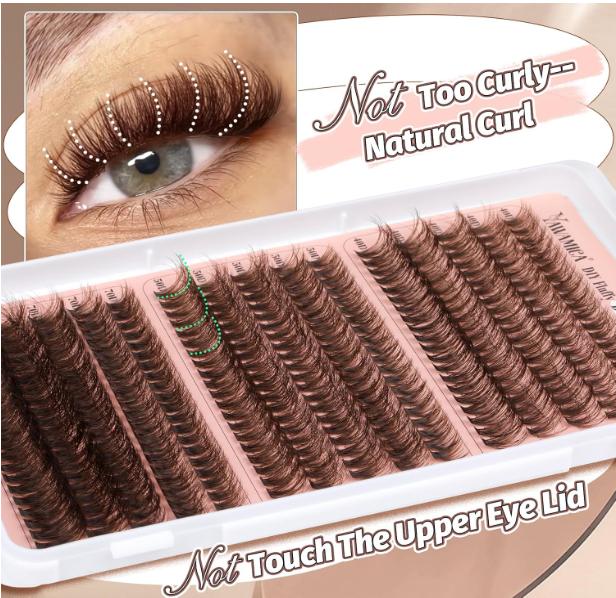 Brown Lash Clusters Fluffy Eyelash Extension 10-16mm Individual Lashes D Curl Eyelash Clusters 40D+50D+70D Volume 300pcs Cluster Lashes Pestañas Pelo a Pelo DIY Lash Extension at Home