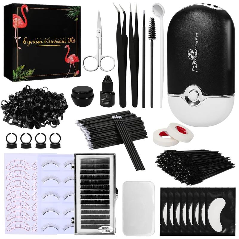 325 count Lash Extension Kit, Professional Lash Extension Supplies Kit with Lash Clusters,Lash Fan, Extension Glue,Eyelash Remover,Tweezers, Lash Extension Beginners (Black) Makeup Silicone