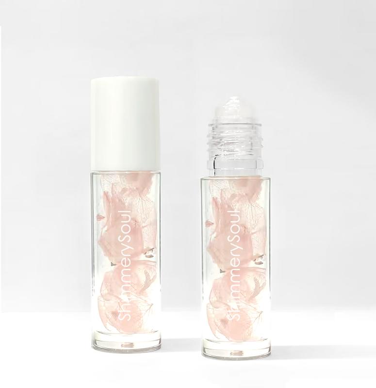 ShimmerySoul  Lip oil Roll-On Lip Oil, free shipping, hydrating moisturizing all day,  Hydrate Formula with Vitamin Oils, Moisturizer  Moisture lip balm, flower petals roller design, Comfort non-sticky lip care, shiny colorless glam lite soft lip lip glow