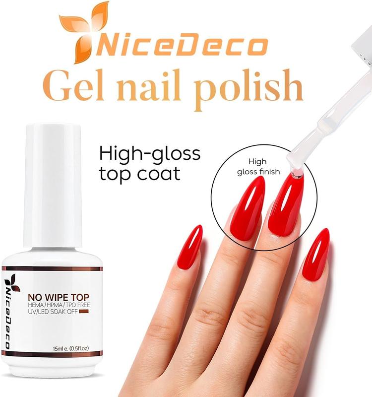 Nicedeco Clear Rubber Base Gel Polish and No Wipe Gel Top Coat