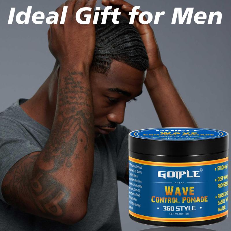 Natural Wave Pomade for Black Men - 360 Waves Hair Cream with Strong Hold, Easy Wash, and Hydrating Formula for Defined Waves