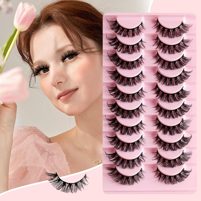 Fluffy Natural False Eyelashes for Lash Extensions, 10 Pairs Thick Curly Faux Eyelashes, Natural Curling Full Volume Cluster Lashes for Lashes Extensions