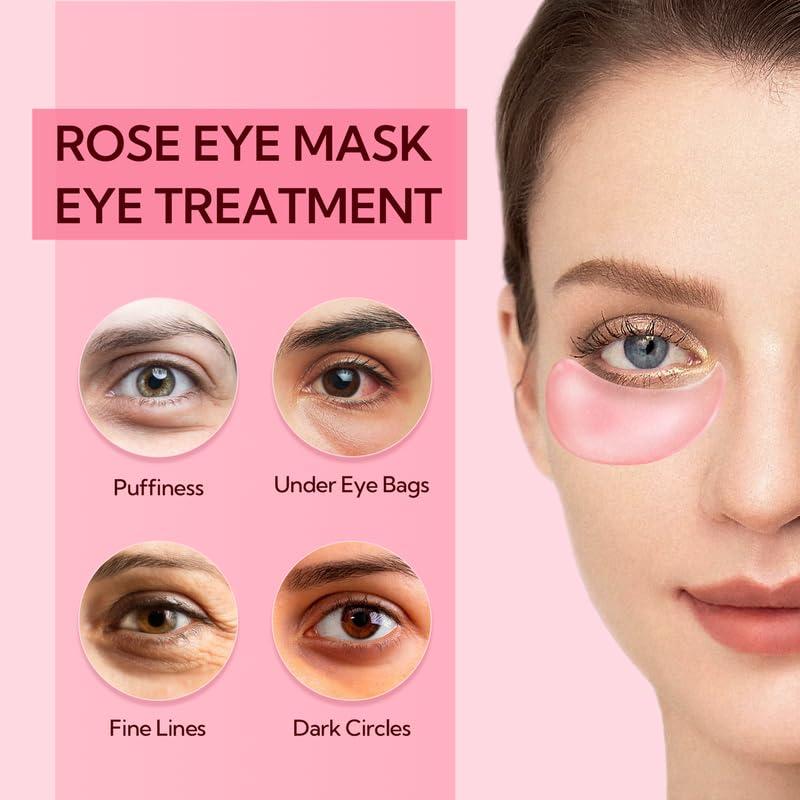 Under Eye Mask - 30 Pairs -LANBRNA Rose Eye Mask for sleeping- Puffy Eyes & Dark Circles Treatments with Hyaluronic Acid, Reduce Under Eye Bags and Smooth Wrinkles, Brighten Complexion..