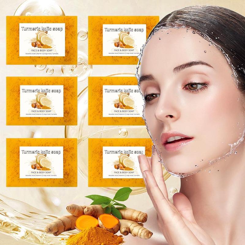 Turmeric Lemon Soap Bar, 6 Counts set Moisturizing & Nourishing Soap Bar for Beard Softening & Body Skin Cleansing, Skin Care Product for Women & Men