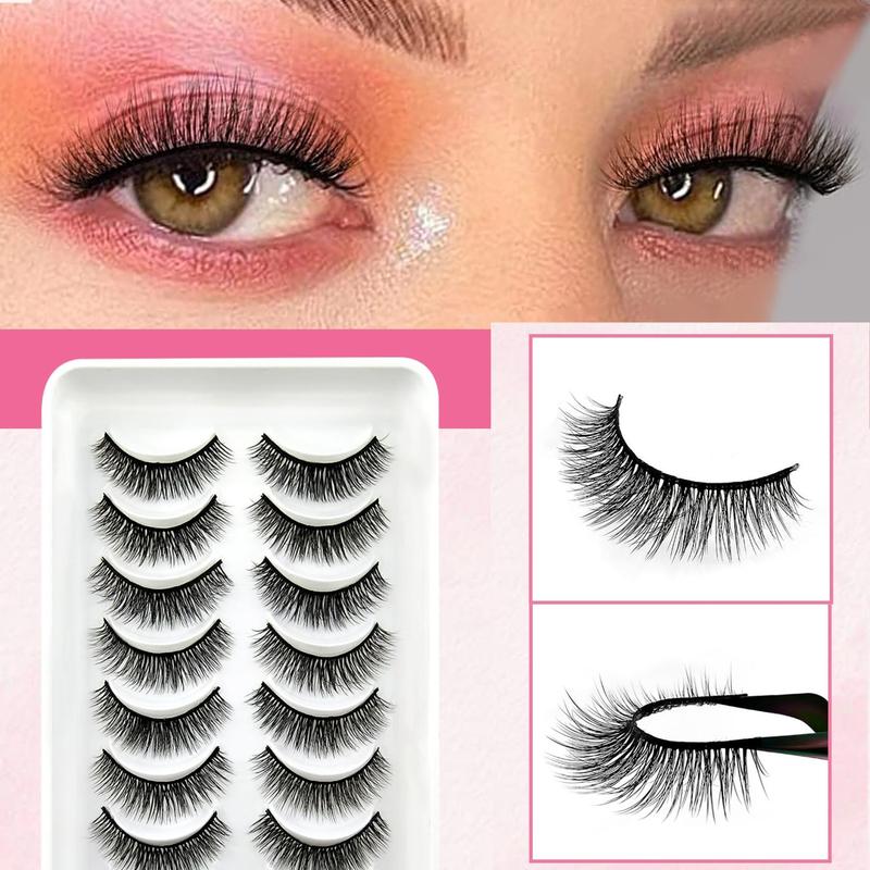 Fluffy False Eyelashes, Natural Curling Eye Makeup Strip Lashes, Volumized False Eyelashes for Eye Makeup Enhancement, Individual Lashes Kit