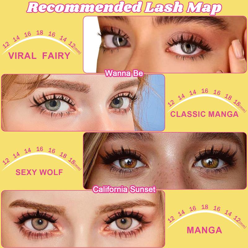 Fowendia Manga Lashes Cluster Lashes C D Curl DIY Lashes Extension Kit and Lash Clusters Fall Deals For You Campaign 8-18mm with Bond, Seal, and Remover - Ultra-Thin Transparent Bands, No-Glue Lower Lashes, Lash magic Anime Fake Eyelashes Extensions Kit