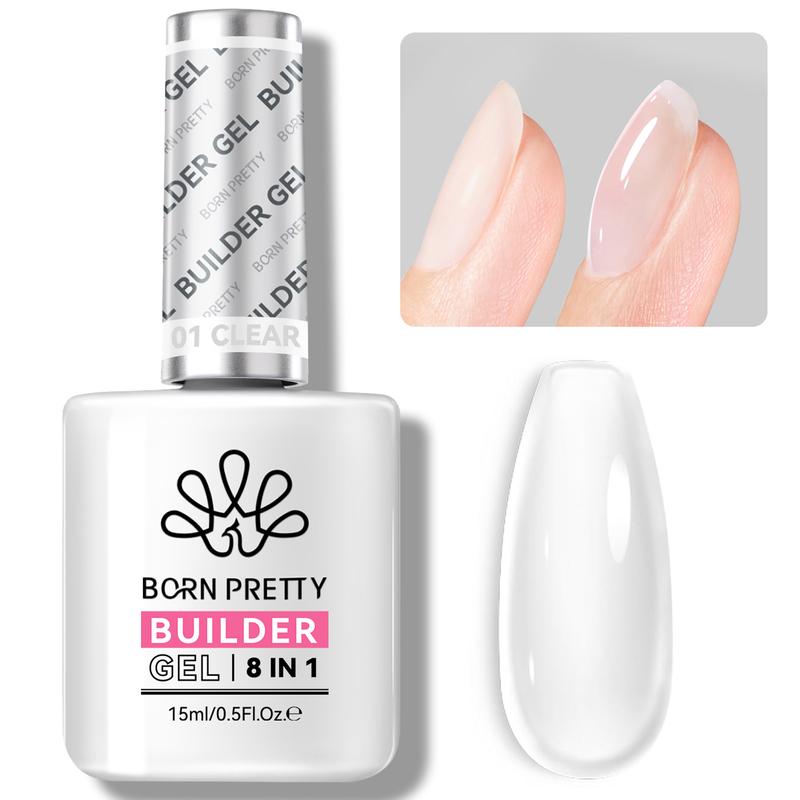 BORN PRETTY Builder Nail Gel,8-in-1 Builder Gel for Nail Apex and Extension Strengthener,Nail GLue Gel Hard Gel Base Rhinestone Nail Glue Gel in a Bottle 15ml