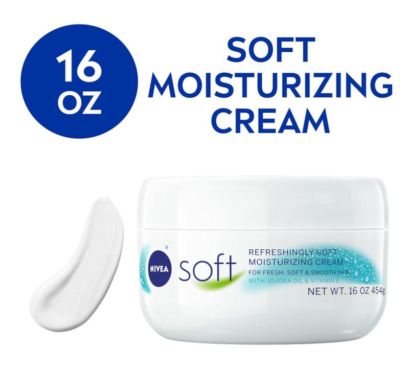 NIVEA Soft, Refreshingly Soft Moisturizing Cream, Body, Hand, Face Cream, Body Care Lotion 16Oz Jar-Crema suave Moisture Moisturizer Hand Cream Jojoba