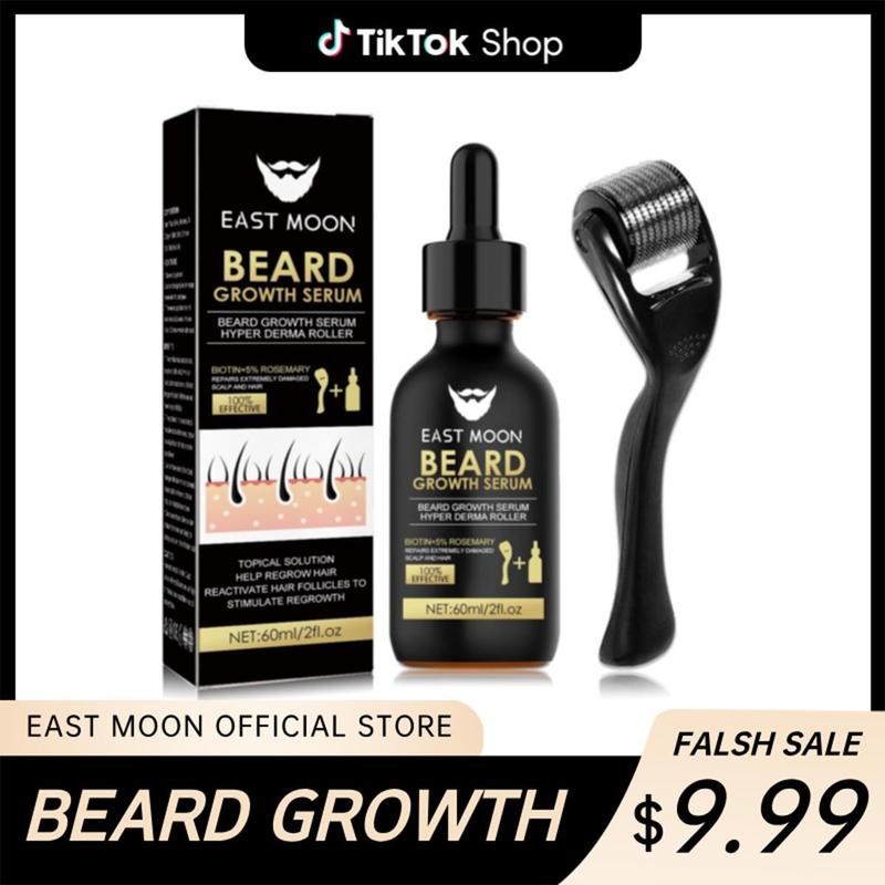 [EAST MOON] Beard Growth Kit - Derma Roller, Beard Growth Oil, Rosemary Comfort Beard Hair Care, Gift Set, 60ml 2fl.oz beard care