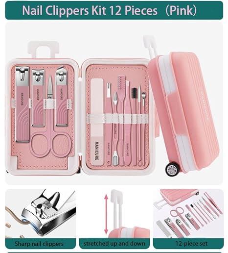 12 Pcs Nail Clippers Manicure Tool Set With Travel Suitcase Shaped Case, Professional Nail Clippers Pedicure Kit, Nail Art Tools, Stainless Steel Grooming Kit For Travel