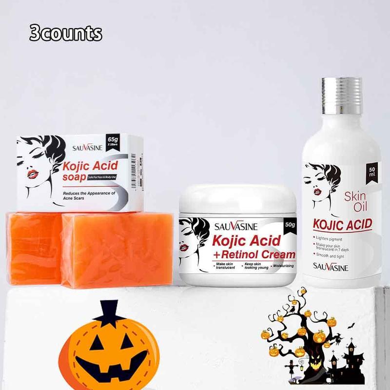 Kojic Acid Skin Care Kit, 3 Counts set Soap & Cream & Oil, Moisturizing Skin Care Kit, Deep Hydrating Skin Care Kit for Women & Men