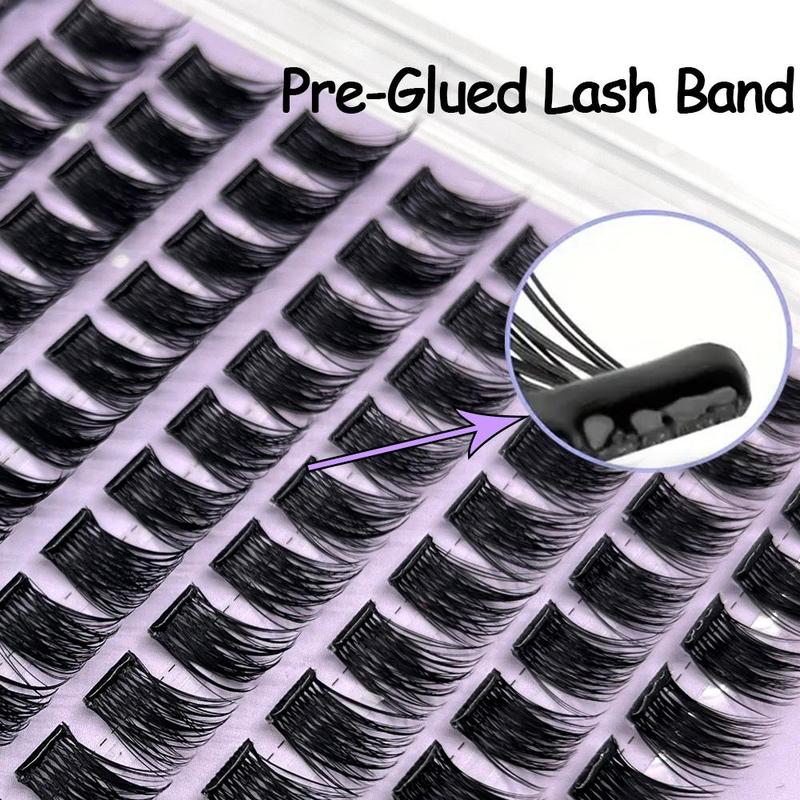 Self-adhesive Cluster False Lashes Kit, 1 Box Mixed Length Pre-glued Lash for Lash Extension, Reusable Easy-apply C Curl Fake Eyelashes For DIY At Home