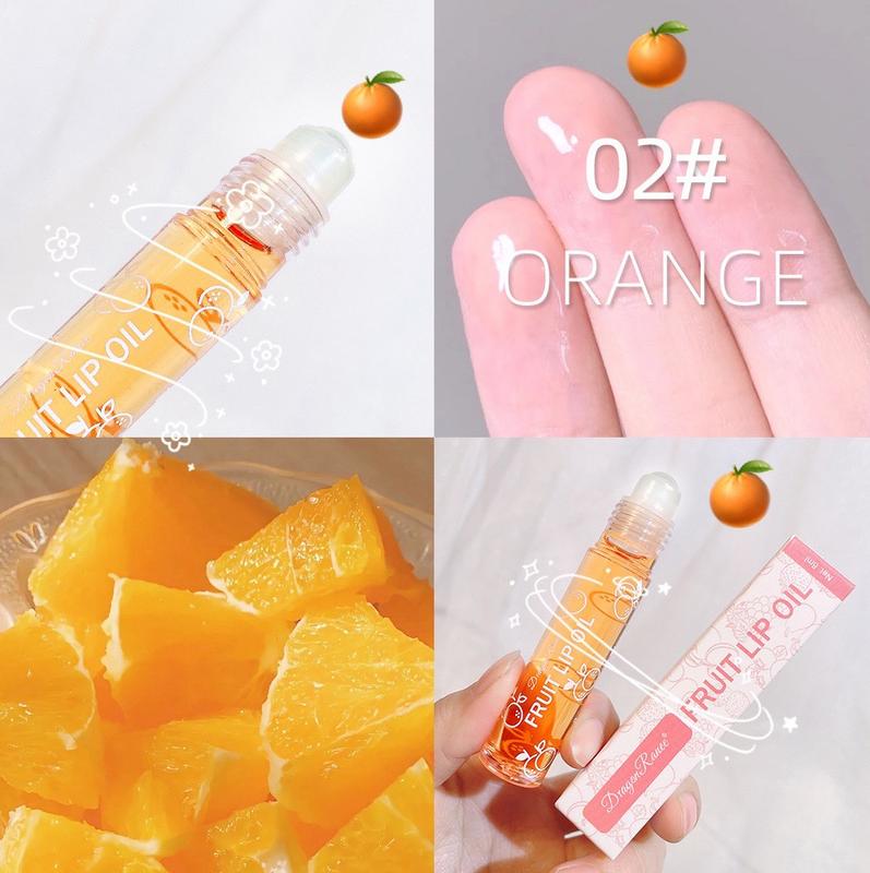 6 PCS Fruit Flavour Lip Oil Roller Juicy Lip Oil, Shiny Lip Gloss Lipstick Makeup