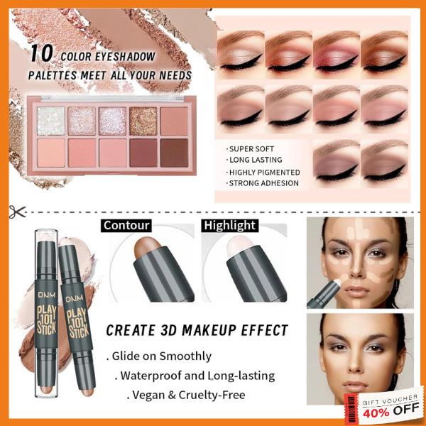 Makeup Set for Girls and Women - Eyeshadow Palette, Foundation, Eyebrow Pencil, Eyeliner, Lip Gloss, Counter Stick, Brush Set Bag & Sponge - Cosmetic