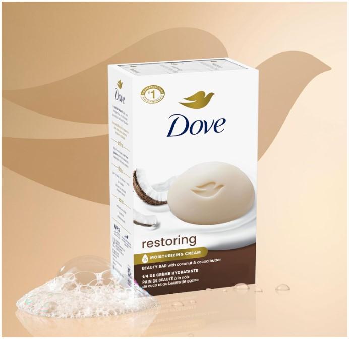 Dove Beauty Bar Soap Restoring Coconut & Cocoa Butter 6 Count for Restored Skin, Nourishes Skin 3.75 oz