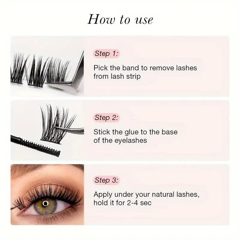 Natural Look Lash Clusters Extensions Kit, Mixed Size Individual False Eyelashes with Lash Glue & Tweezers, Self Grafting Lash Cosmetic