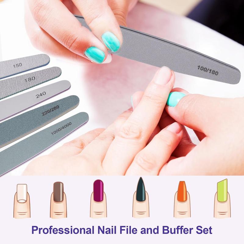 File and Buffer Set, 6 count Professional  File Kit for  and  Nails, 100 150 180 220 240 280 1000 4000 Grit Soft  Filer Gel  Files & buffers Filing Emery Board Home Salon