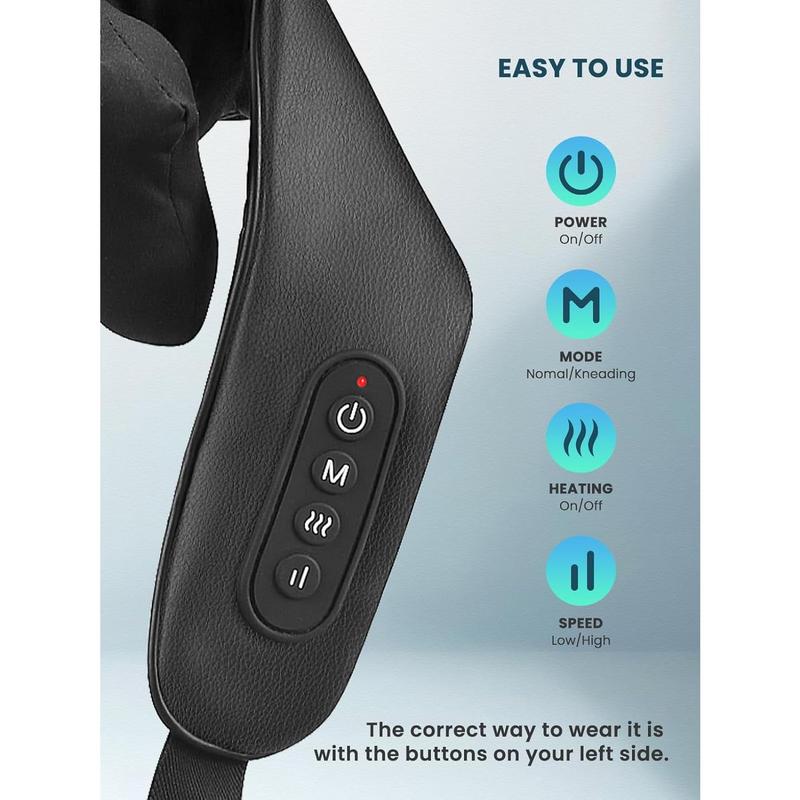 Cordless Neck Back Massager with Soothing Heat, USB C Rechargeable Deep Tissue 6D Kneading Electric Massage for Muscle Pain Relief, Lightweight and Hand-Free for Home, Office, and Car Use