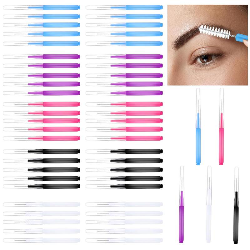 Micro Eyebrow Brush Set, 50pcs Multi-functional Eyelash Comb, Eyebrow Brush, Eye Makeup Tool for Women & Girls