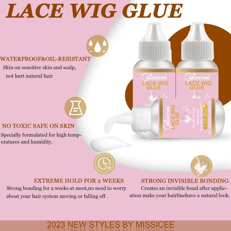 Lace Front Wig Adhesive Kit with Strong Hold, Includes Wig Glue Remover, Hair Wax Stick, Edge Control Gel, and Elastic Band for Easy Hair Styling