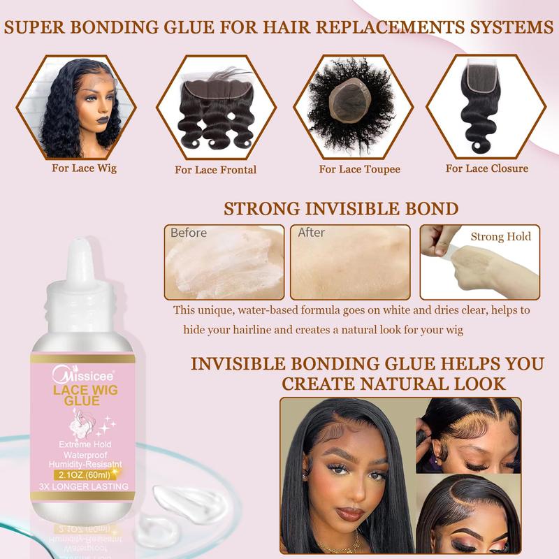 Lace Front Wig Adhesive Kit with Strong Hold, Includes Wig Glue Remover, Hair Wax Stick, Edge Control Gel, and Elastic Band for Easy Hair Styling