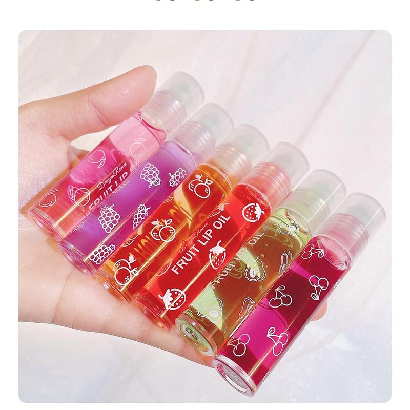 6 PCS Fruit Flavour Lip Oil Roller Juicy Lip Oil, Shiny Lip Gloss Lipstick Makeup