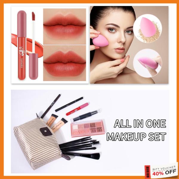 Makeup Set for Girls and Women - Eyeshadow Palette, Foundation, Eyebrow Pencil, Eyeliner, Lip Gloss, Counter Stick, Brush Set Bag & Sponge - Cosmetic