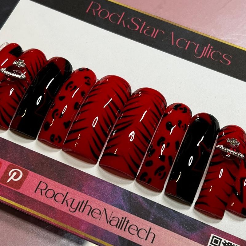 Red Curved Presson Nails Nail Art Nail Polish Nail Care Manicure Cosmetic