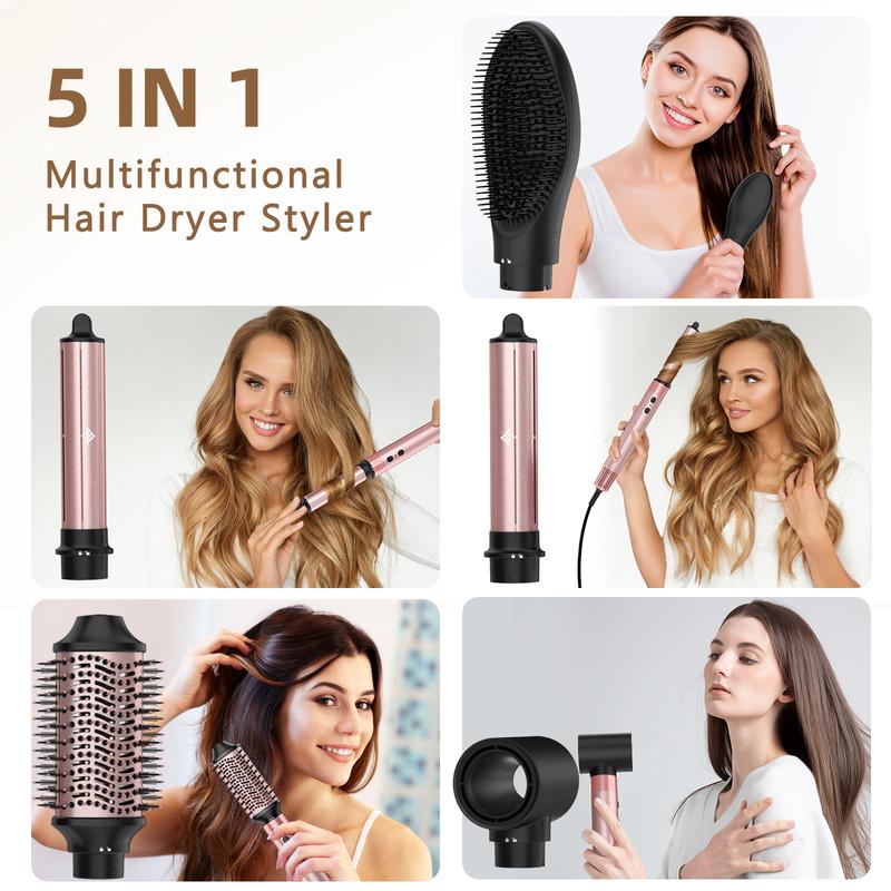 5 in 1 Air Styler Automatic Air Curling Iron Detachable Brush Head Comb Straightening Wrap Curler Rose Gold Advanced Customized Gift Box Set Comfort