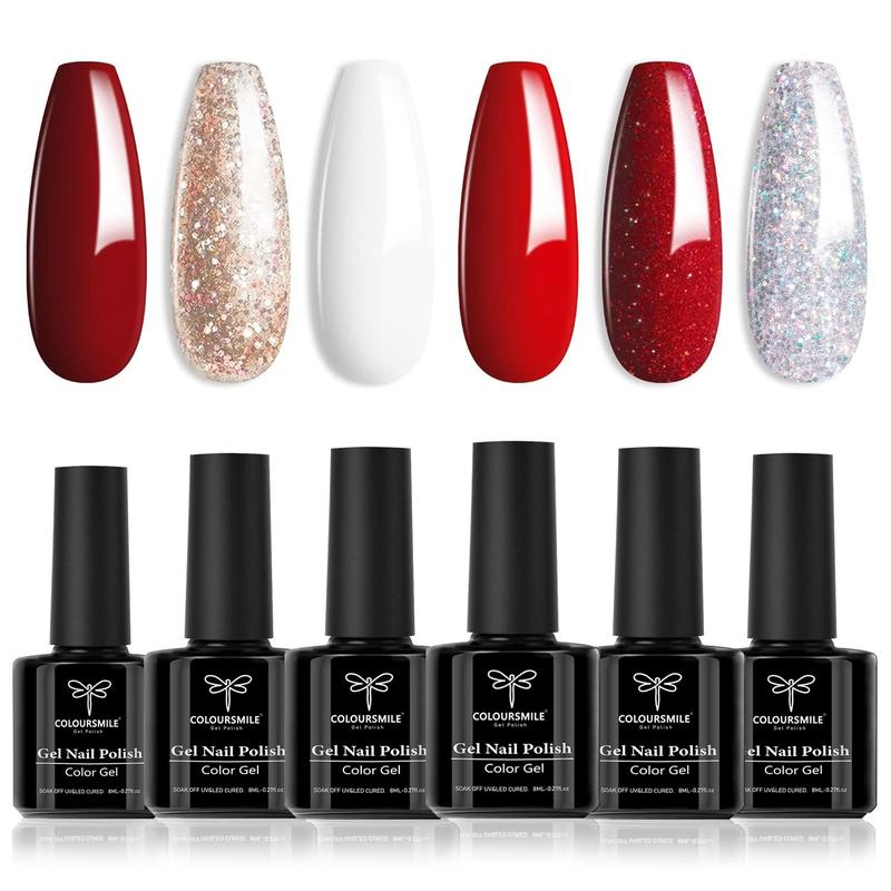 Glossy Glitter Gel Nail Polish, 6 Counts set Soak Off Nail Art & Nail Polish, Nail Art & Nail Polish for Women & Girls