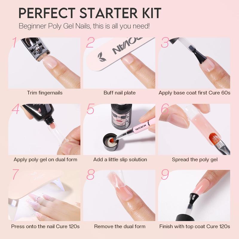 Morovan Poly Gel Nail Kit Starter Kit: 6 Colors Poly Nail Gel Kit with U V Lamp Best Valentine Gift For Her Complete Nail Extension Poly Gel Kit for Beginners