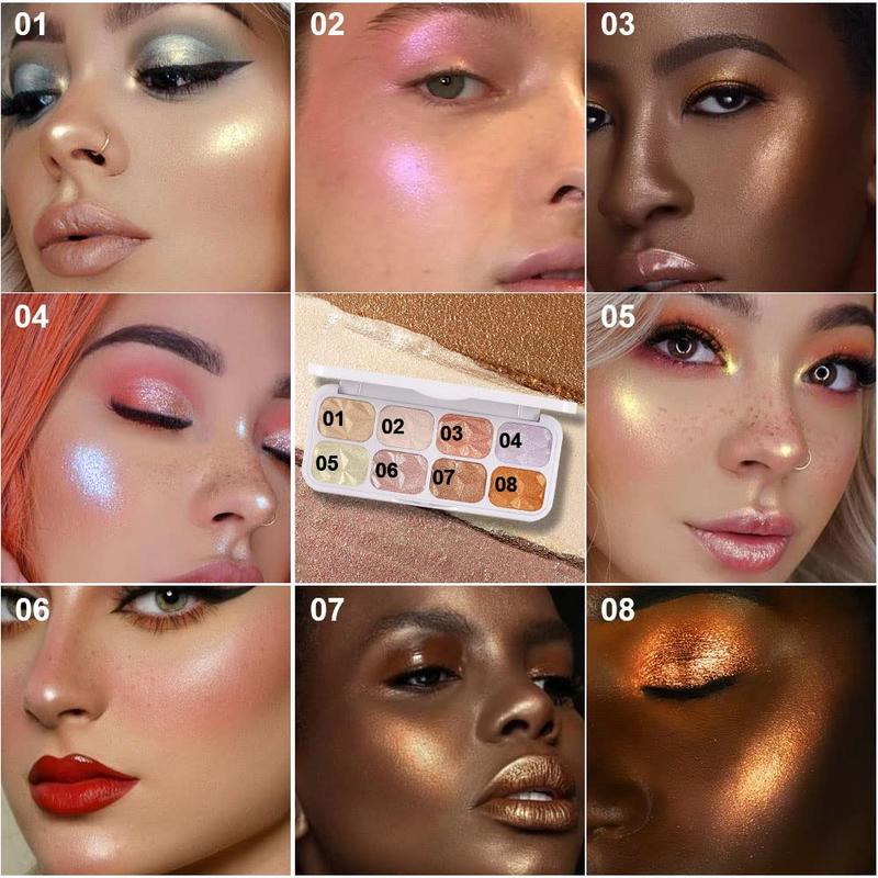 8 Colors Highlighter Makeup Palette for Face Highlighters & Luminizers iluminadores de maquillaje profesional Gold Cheek Diamond Shimmer Stick Glitter Contour Bronzer and Highlighter Palette