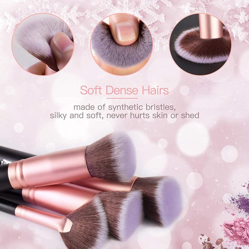 16 Count Rose Gold Makeup Brushes Set with 4 Beauty Blender and Brush Cleaner