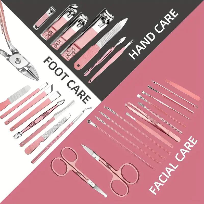 Pink 30-piece nail clipper set Portable nail clipper set Nail clipper Stainless steel pedicure professional kit Beauty manicure complete set