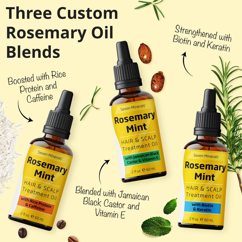 Seven Minerals, Rosemary Oil for Hair Growth - Biotin, Keratin, Mint and Natural Haircare Strengthening Oils, Thicker, Longer, Softer Hair & Comfort