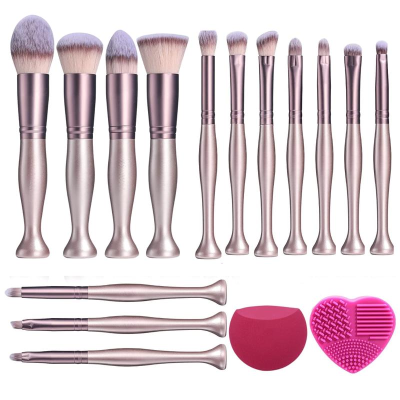 16 Pcs Makeup Tools Set -14 Stand Up Premium Synthetic Makeup Brushes For Smooth Makeup Application, 1 Beauty Blender, 1 Brush Cleaner - Gift For Her